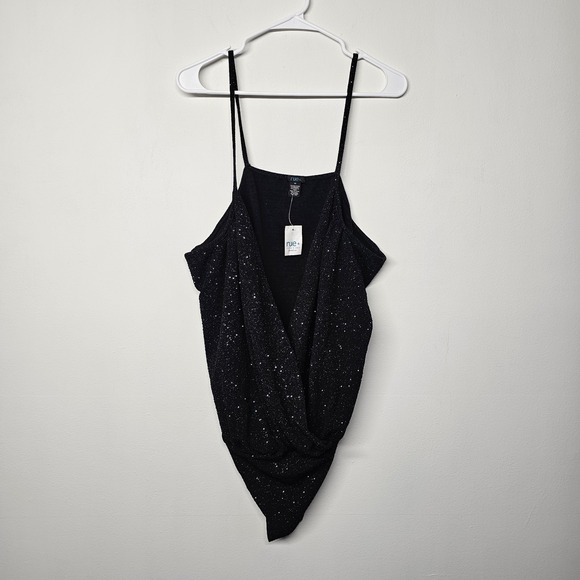 Rue21 Tops - NWT Rue 21 Women's‎ 4X Bodysuit Black Sparkly Draped Front Snap Closure